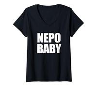 Mujer NEPO Baby Funny Nepotismo Rico Privilegiado Famoso Kid Meme Camiseta Cuello V