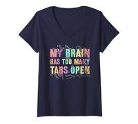 Mujer Nerd Mi Cerebro Tiene demasiadas pestañas Open Squad Camp Teacher I Camiseta Cuello V