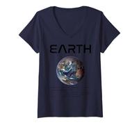 Mujer Nerd Tierra Astronomía Ciencia Planetas Sistema Solar Hechos Blk Camiseta Cuello V