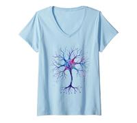 Mujer Neurobiología Neurona Acuarela Celular Ciencia del Cerebro Camiseta Cuello V