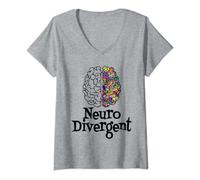 Mujer Neurodiversidad Neurodivergente Cerebro Autismo ADD TDAH Camiseta Cuello V