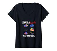 Mujer Neurodiversidad: todos pensamos de manera diferente: conciencia del autismo Camiseta Cuello V