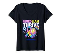 Mujer Neuroglam Prosperar Sin Disculpas Neurodiversidad Orgullo Actitud Camiseta Cuello V