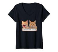 Mujer Neurospicy My Social Meter Runs out Funny Introvert Cat Meme Camiseta Cuello V