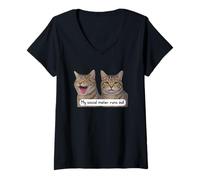 Mujer Neurospicy My Social Meter Runs out Funny Introvert Cat Meme Camiseta Cuello V
