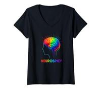 Mujer Neurospicy Rainbow Brain Introvert Neurodivergent Pride Camiseta Cuello V