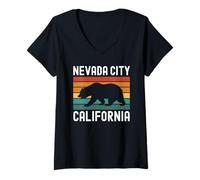 Mujer Nevada City California Retro Bear Vintage Historic Sierra Camiseta Cuello V