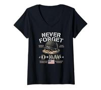 Mujer Never Forget D-Day 6 de Junio de 1944 USA Omaha Utah Casco de Playa Camiseta Cuello V