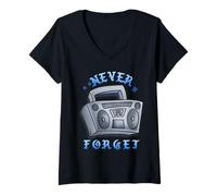 Mujer Never Forget Ghetto Blaster Vintage 80s 90s Hip Hip Camiseta Cuello V