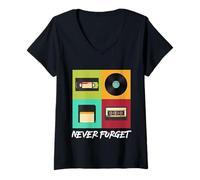 Mujer Never Forget Vintage Floppy Disk Video Tape Music Disc Style Camiseta Cuello V