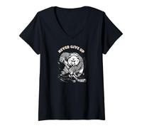 Mujer Never Give Up Eisshockey Eisbär Puck Hockey schläger Cool LOL Camiseta Cuello V