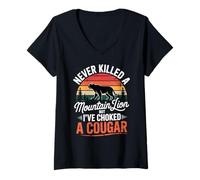 Mujer Never Killed A Mountain Lion Choked A Cougar Humor Camiseta Cuello V