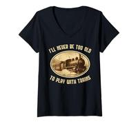 Mujer Never Old Play Trains Funny Locomotora Hombres Niños Niños Adolescentes Camiseta Cuello V