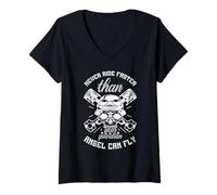 Mujer Never Ride Faster Than Your Guardian Angel Fly Moto Cita Camiseta Cuello V
