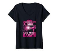 Mujer Never Underestimate a Girl Who Knows Karate para Chicas Camiseta Cuello V