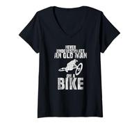 Mujer Never Underestimate an Old Man on a Bike Bicicleta en Salto Camiseta Cuello V
