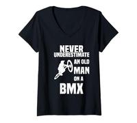Mujer Never Underestimate an Old Man on a BMX Bicicleta en Salto Camiseta Cuello V