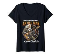 Mujer Never Underestimate an Old Man with A Bass Guitar Player Dad Camiseta Cuello V