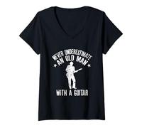 Mujer Never Underestimate an Old Man with a Guitar Frase Divertida Camiseta Cuello V
