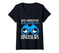 Mujer Never Underestimate An Old Woman Binocular Whale Watching Camiseta Cuello V