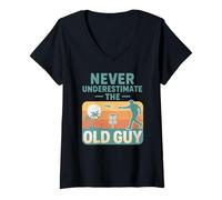 Mujer Never Underestimate The Old Guy Disc Golf Retro Camiseta Cuello V