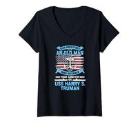 Mujer Never Underestimate USS Harry S. Truman CVN-75 Veteran Camiseta Cuello V