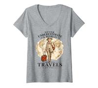 Mujer Never Underestimate Woman Who Still Travels in Her 80s Camiseta Cuello V