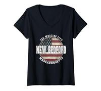 Mujer New Bedford Massachusetts, Bandera Americana Vintage Camiseta Cuello V
