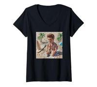 Mujer New Funny Distressed Male Doll Meme, at The Beach Camiseta Cuello V