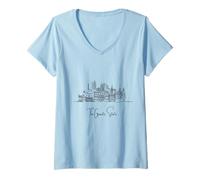 Mujer New Hampshire Home Black Skyline Travel Art Souvenir Camiseta Cuello V