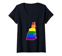 Mujer New Hampshire Mapa USA Estado Arco Iris Bandera Pride Month Camiseta Cuello V
