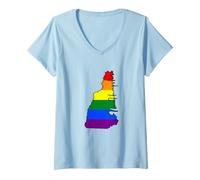 Mujer New Hampshire Mapa USA Estado Arco Iris Bandera Pride Month Camiseta Cuello V