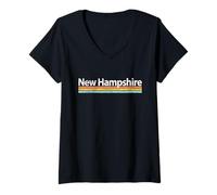 Mujer New Hampshire - NH- Vintage / Worn Design - Retro Stripes Camiseta Cuello V