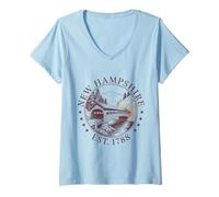 Mujer New Hampshire Retro State 1788 - Camisa de Puente Cubierto escénico Camiseta Cuello V