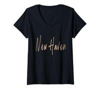Mujer New Haven Connecticut Diseño Elegante Vintage Camiseta Cuello V