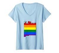 Mujer New Mexico Mapa USA Estado Arco Iris Bandera Pride Month Camiseta Cuello V