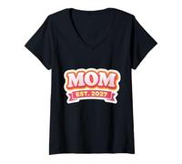 Mujer New Mom EST 2027 Madre Recién Nacido Bebé Mamá Mamá Mamá Lindo Camiseta Cuello V