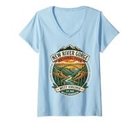 Mujer New River Gorge National Park West Virginia Bridge Arte Retro Camiseta Cuello V