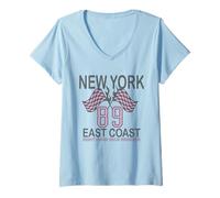 Mujer New York 89 East Coast Race Weekend Checkered Flag Camiseta Cuello V