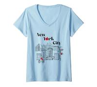 Mujer New York City Bridge Vintage Camiseta Cuello V
