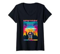 Mujer New York City NY Teddy Bear - Urban Bear with American Style Camiseta Cuello V