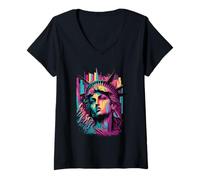 Mujer New York City Sad Statue of Liberty Illustration Graphic Camiseta Cuello V