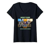 Mujer New York City Skyline & Cute Teddy Bear with NYC Graphic Camiseta Cuello V