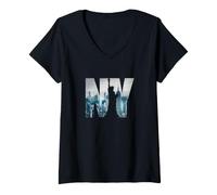 Mujer New York City Statue of Liberty NY Photo Silhouette Camiseta Cuello V