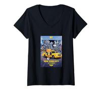 Mujer New York City Stories with Teddy Bear Behind a Yellow Taxi Camiseta Cuello V