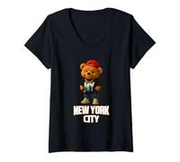 Mujer New York City Teddy Bear Street Style with New York City Camiseta Cuello V