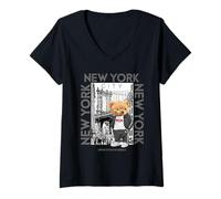 Mujer New York City Teddy Bear with The Dumbo Manhattan Bridge Camiseta Cuello V