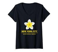 Mujer New York City Tropical Flower - Cute NYC Frangipani Flower Camiseta Cuello V