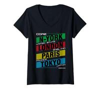 Mujer New York London Paris Tokyo City Names Graphic Camiseta Cuello V