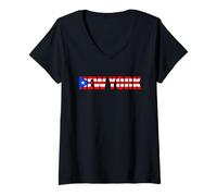 Mujer New York Puerto Rico Flag Nuyorican Camiseta Cuello V